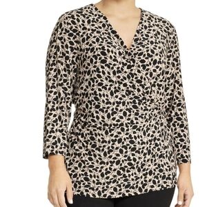 Anne Klein Black and Tan Patterned Blouse